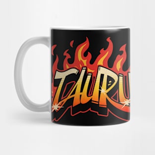 Taurus Zodiac Retro Flames Birthday Mug